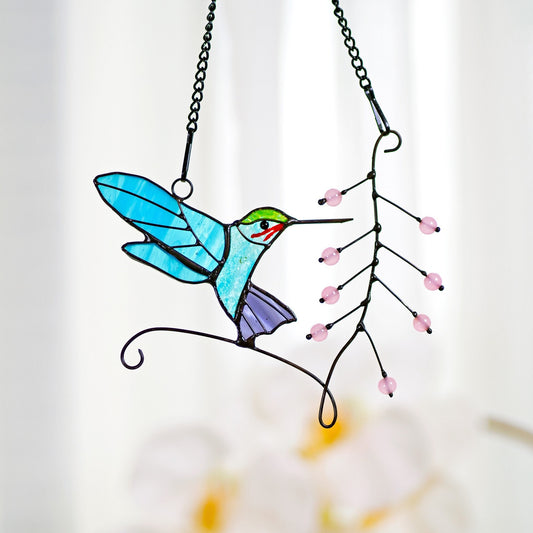 Hummingbird stained glass window hangings Hummingbird Sun Catcher Hummingbird gift Custom stained glass bird suncatcher Fathers Day gifts - Image 3