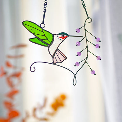 Hummingbird stained glass window hangings Hummingbird Sun Catcher Hummingbird gift Custom stained glass bird suncatcher Fathers Day gifts - Image 2