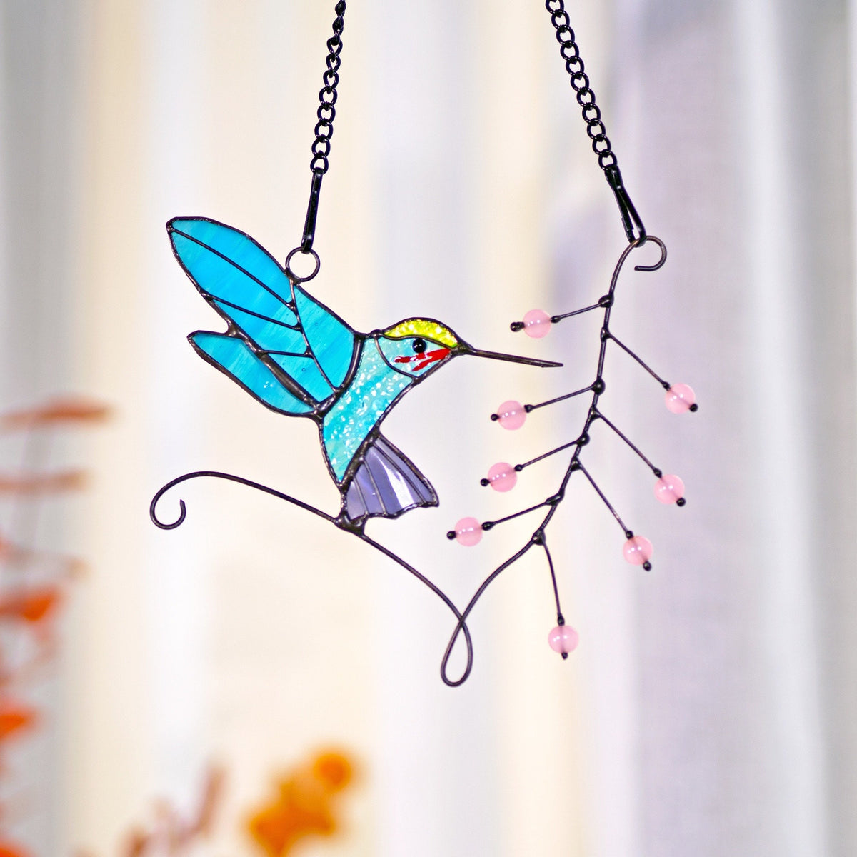 Hummingbird stained glass window hangings Hummingbird Sun Catcher Hummingbird gift Custom stained glass bird suncatcher Fathers Day gifts - Image 9