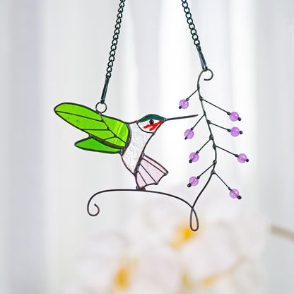 Hummingbird stained glass window hangings Hummingbird Sun Catcher Hummingbird gift Custom stained glass bird suncatcher Fathers Day gifts - Image 8