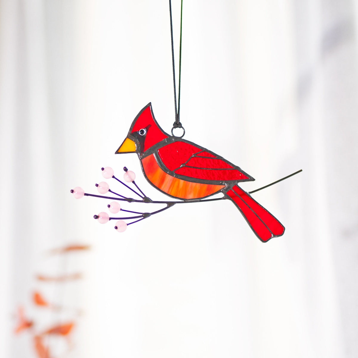 Cardinal Stained Glass Suncatcher Handmade Gift Stained Glass Birds Suncatcher Cardinal Bird Feeder Decor Cardinal gifts - Image 2