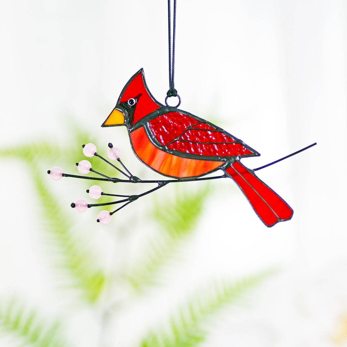 Cardinal Stained Glass Suncatcher Handmade Gift Stained Glass Birds Suncatcher Cardinal Bird Feeder Decor Cardinal gifts - Image 3