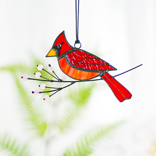 Cardinal Stained Glass Suncatcher Handmade Gift Stained Glass Birds Suncatcher Cardinal Bird Feeder Decor Cardinal gifts - Image 3