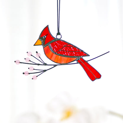 Cardinal Stained Glass Suncatcher Handmade Gift Stained Glass Birds Suncatcher Cardinal Bird Feeder Decor Cardinal gifts - Image 1