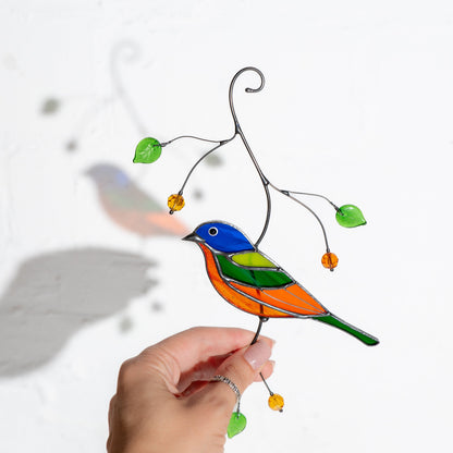 Painted bunting bird Stained glass suncatcher Porch decor Modern stained glass window hangings - Image 12