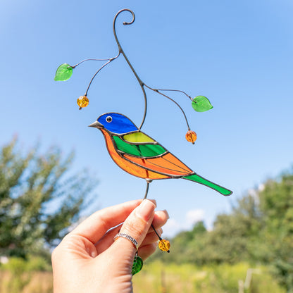 Painted bunting bird Stained glass suncatcher Porch decor Modern stained glass window hangings - Image 9