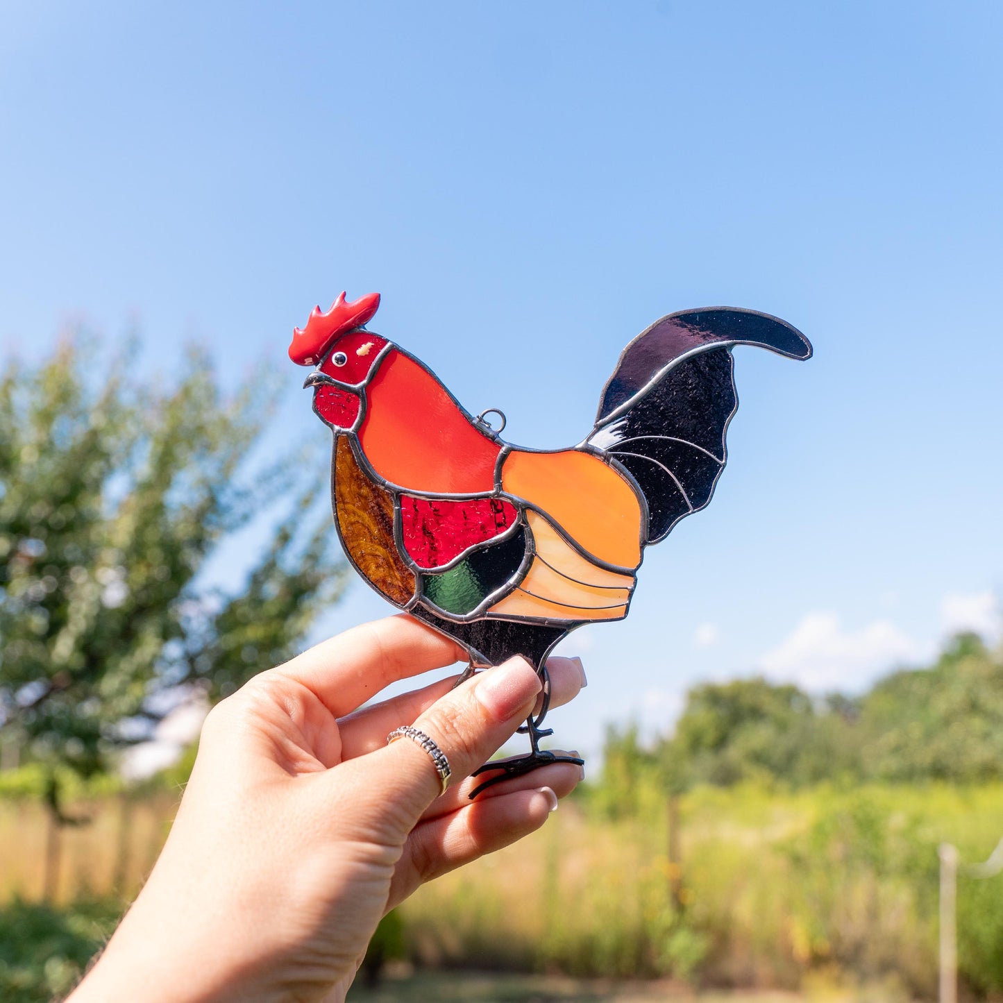 Stained glass rooster wall hanging Godfather gift Custom stained glass bird suncatcher Modern stained glass window hangings - Image 9