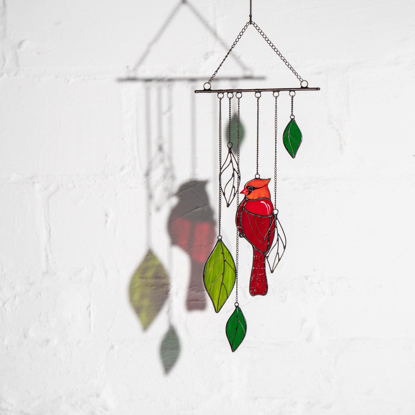 Stained glass cardinal sympathy gift wind chime Mother in law gifts Custom stained glass cardinal ornament Stained glass bird suncatcher - Image 7