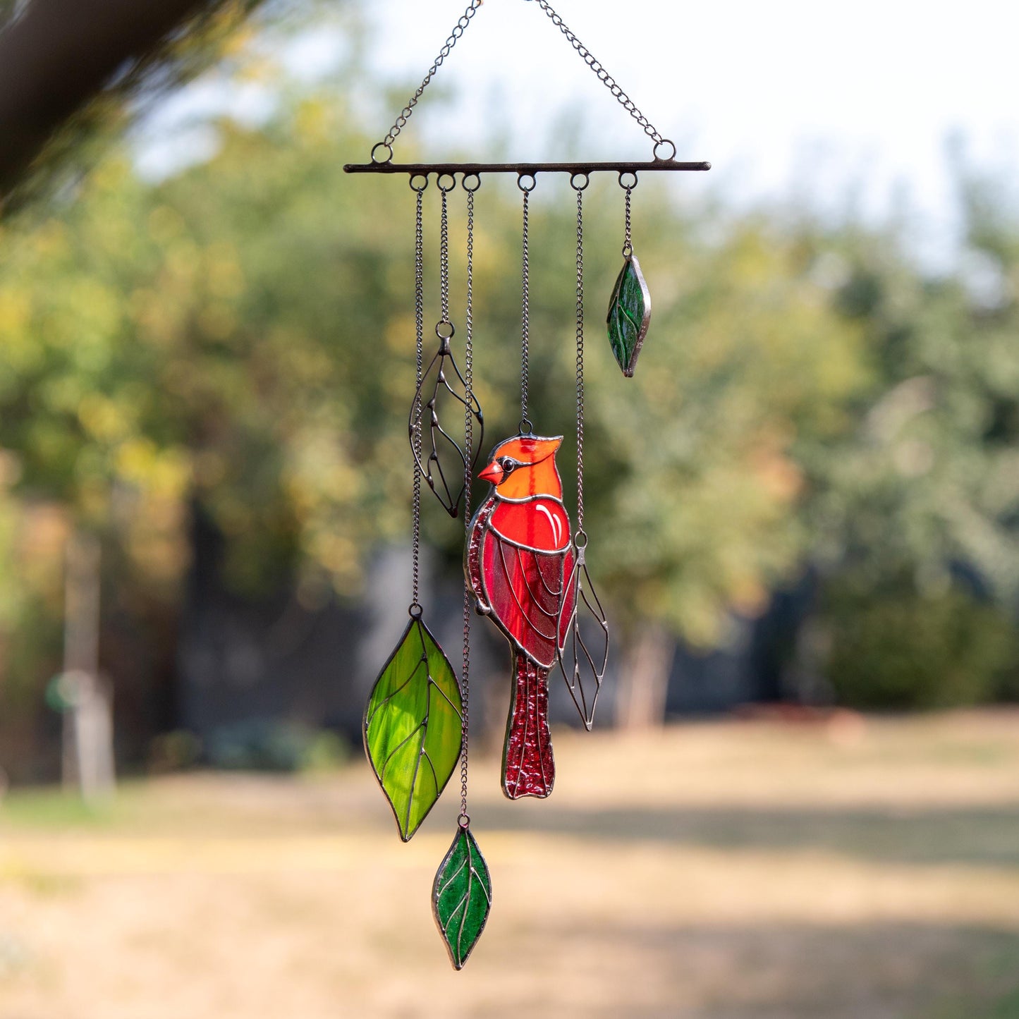 Stained glass cardinal sympathy gift wind chime Mother in law gifts Custom stained glass cardinal ornament Stained glass bird suncatcher - Image 5