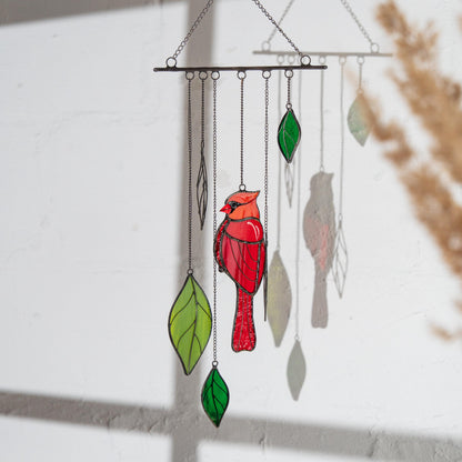 Stained glass cardinal sympathy gift wind chime Mother in law gifts Custom stained glass cardinal ornament Stained glass bird suncatcher - Image 10