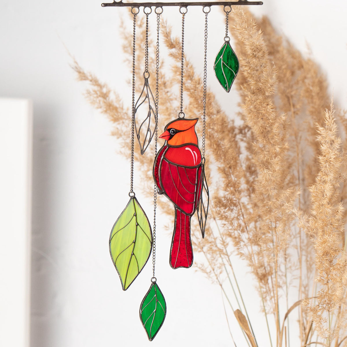 Stained glass cardinal sympathy gift wind chime Mother in law gifts Custom stained glass cardinal ornament Stained glass bird suncatcher - Image 12