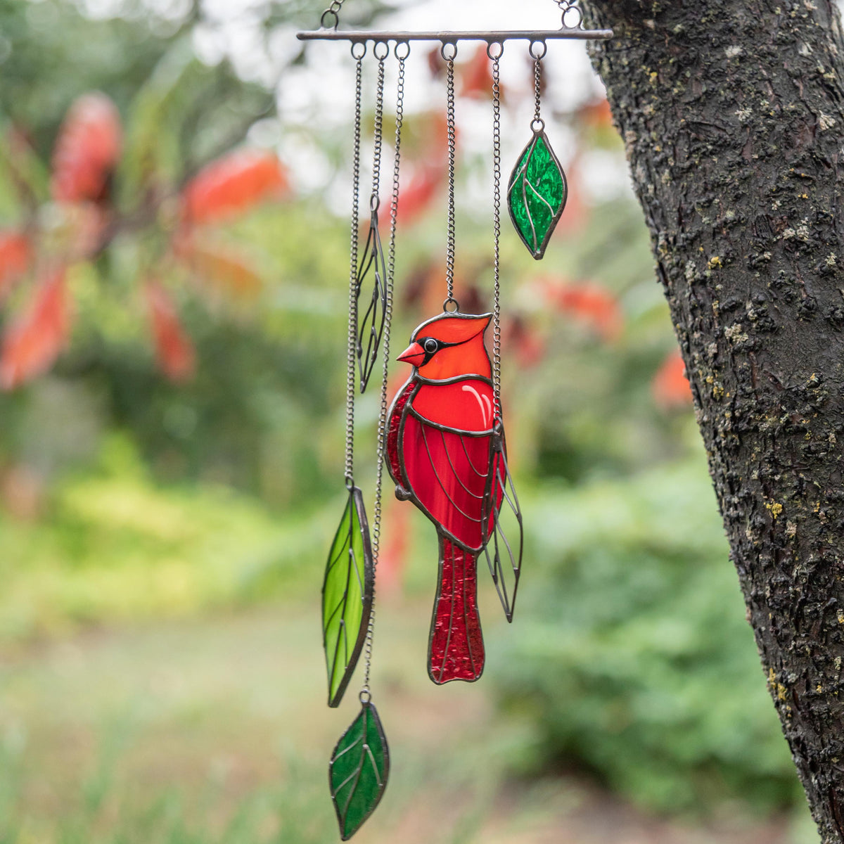 Stained glass cardinal sympathy gift wind chime Mother in law gifts Custom stained glass cardinal ornament Stained glass bird suncatcher - Image 11