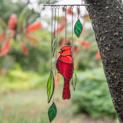 Stained glass cardinal sympathy gift wind chime Mother in law gifts Custom stained glass cardinal ornament Stained glass bird suncatcher - Image 11