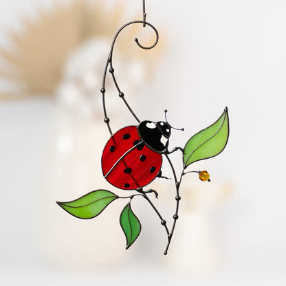 Ladybug gifts stained glass window hangings Mom gift Custom stained glass miraculous ladybug Wall art ladybug - Image 1