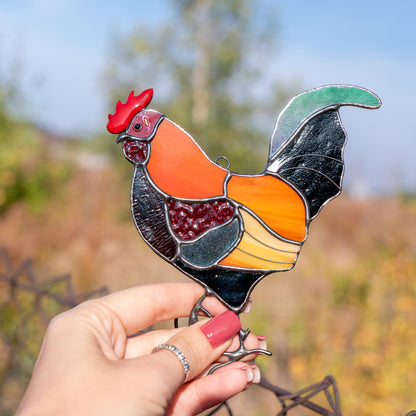 Stained glass rooster wall hanging Godfather gift Custom stained glass bird suncatcher Modern stained glass window hangings - Image 8