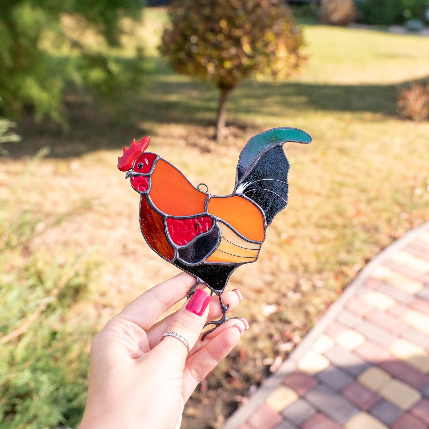 Stained glass rooster wall hanging Godfather gift Custom stained glass bird suncatcher Modern stained glass window hangings - Image 4