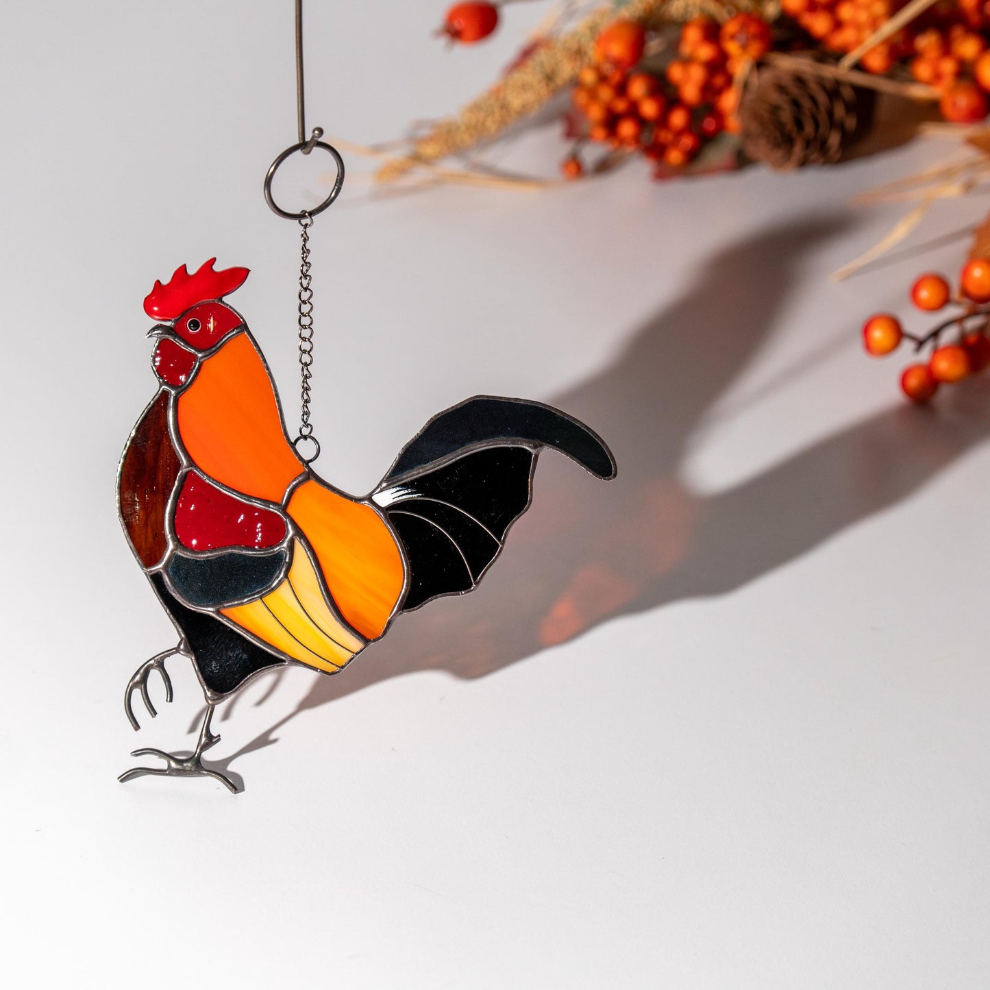 Stained glass rooster wall hanging Godfather gift Custom stained glass bird suncatcher Modern stained glass window hangings - Image 6