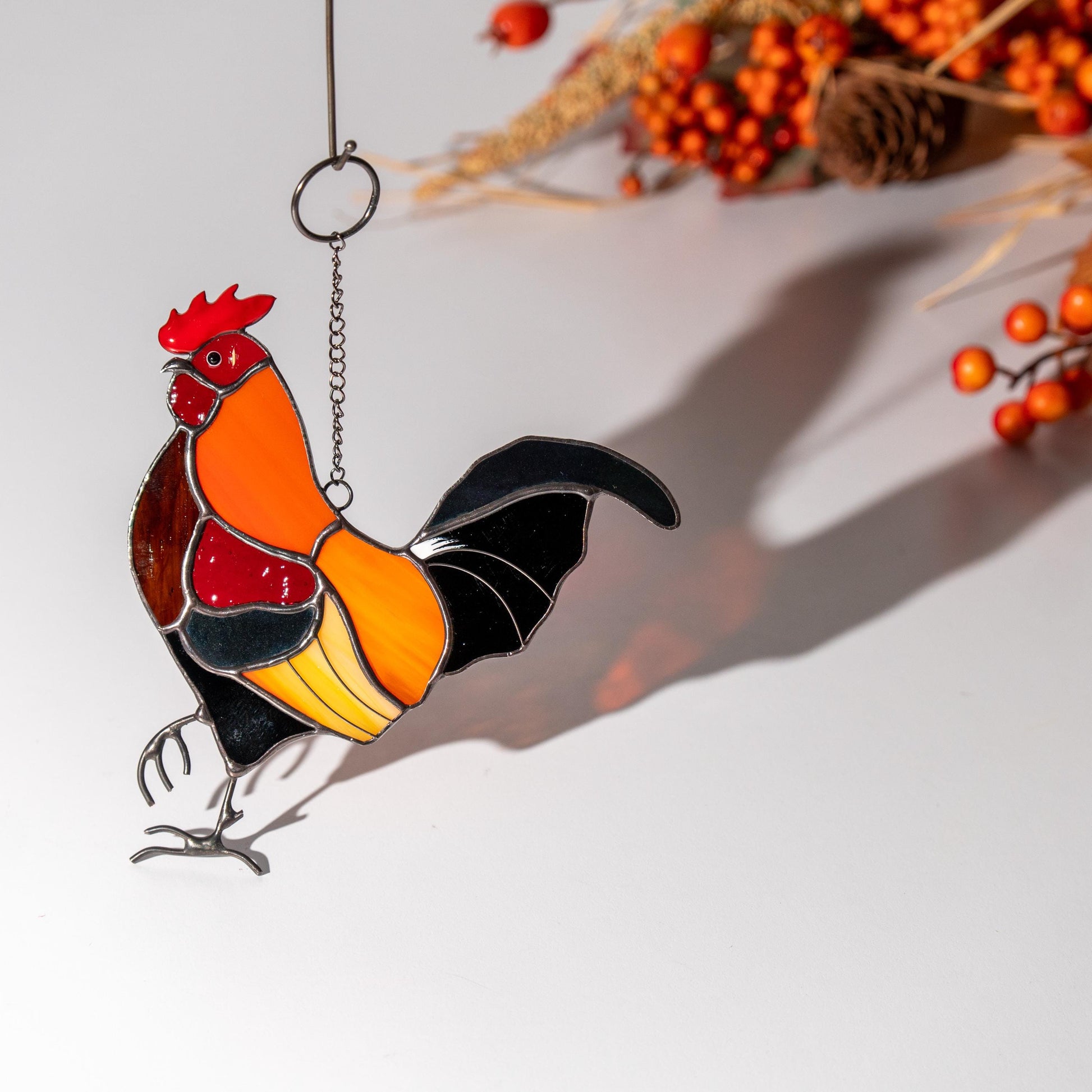 Stained glass rooster wall hanging Godfather gift Custom stained glass bird suncatcher Modern stained glass window hangings - Image 6