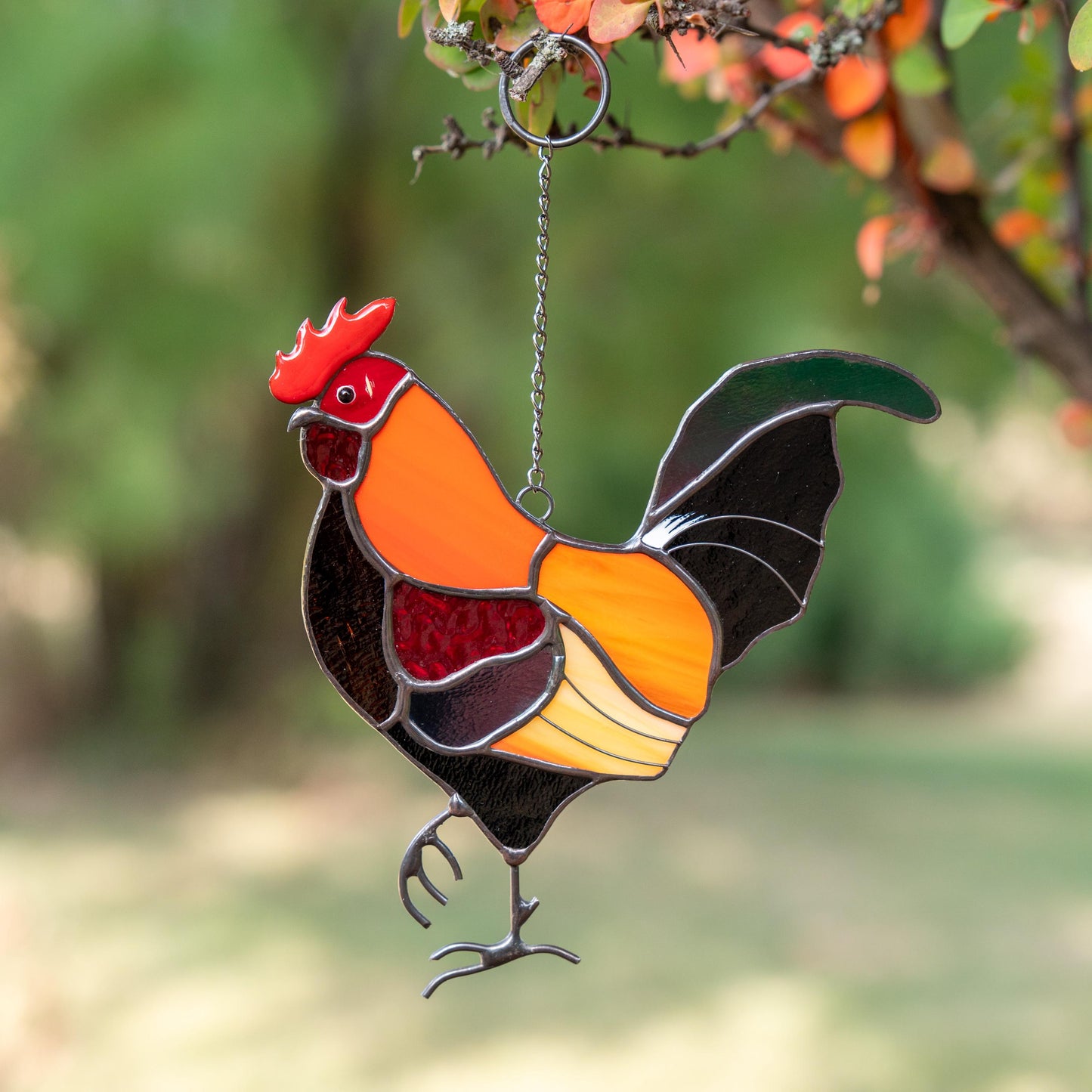 Stained glass rooster wall hanging Godfather gift Custom stained glass bird suncatcher Modern stained glass window hangings - Image 12