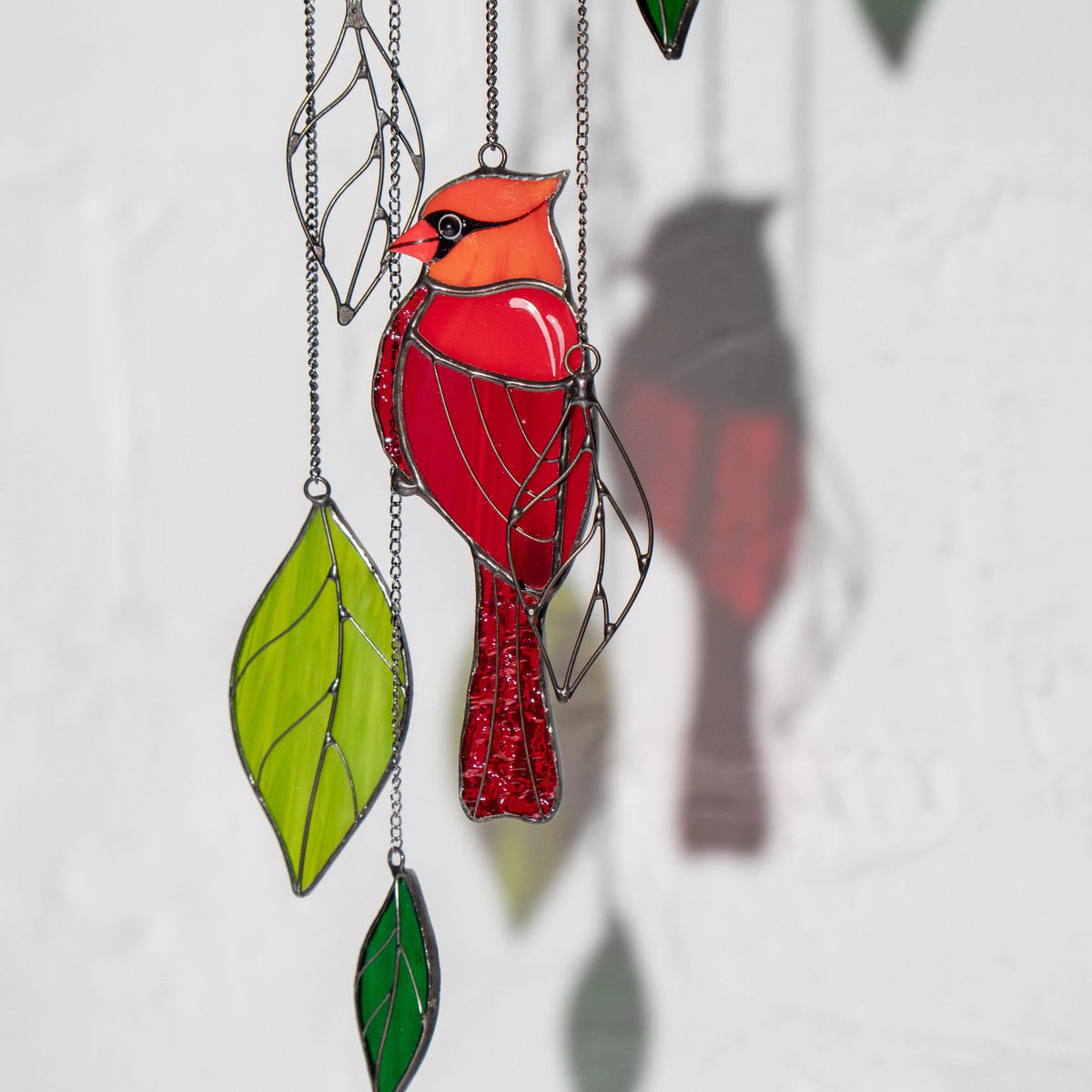 Stained glass cardinal sympathy gift wind chime Mother in law gifts Custom stained glass cardinal ornament Stained glass bird suncatcher - Image 6