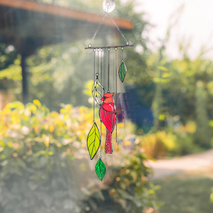 Stained glass cardinal sympathy gift wind chime Mother in law gifts Custom stained glass cardinal ornament Stained glass bird suncatcher - Image 8