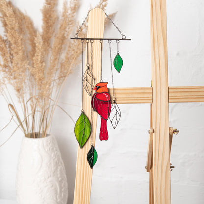 Stained glass cardinal sympathy gift wind chime Mother in law gifts Custom stained glass cardinal ornament Stained glass bird suncatcher - Image 9