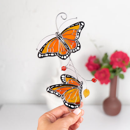 Monarch butterfly stained glass window hangings Gift for grandma Stained glass butterfly wall art Garden decoration - Image 19