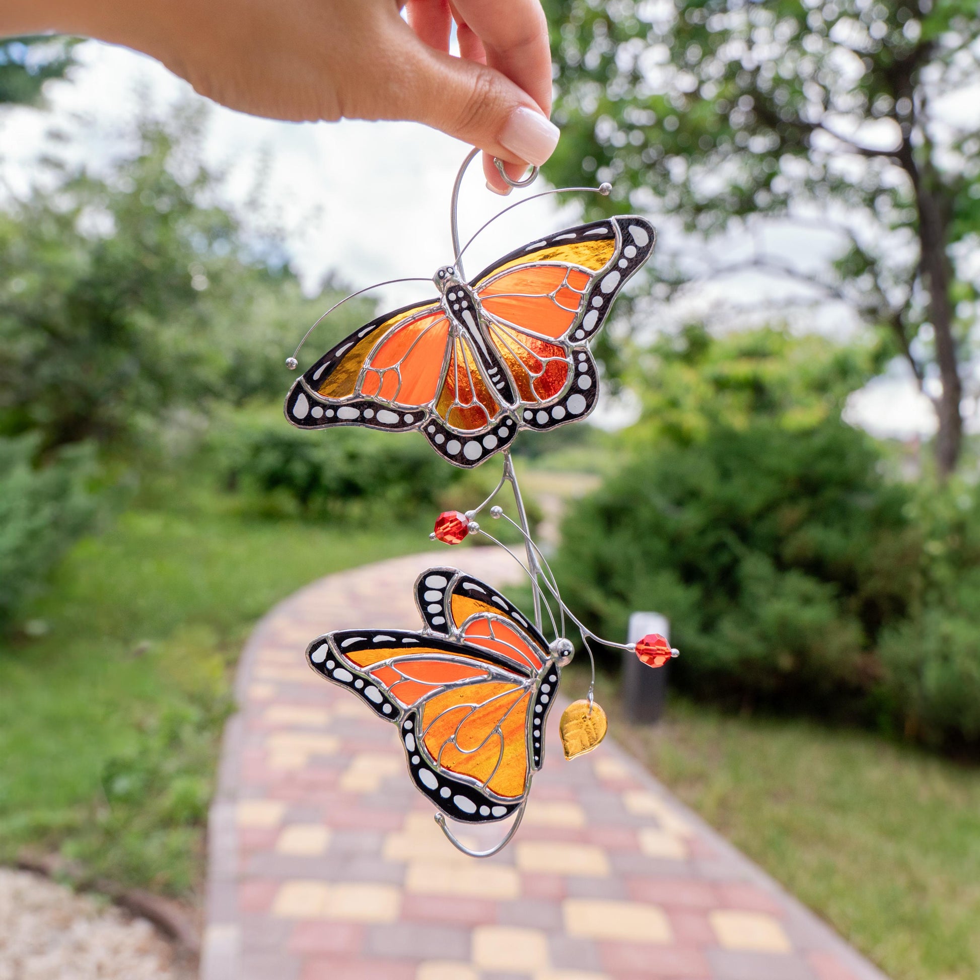 Stained glass monarch butterfly Best gift for mom Butterfly gifts stained glass window hangings Patio decor - Image 16