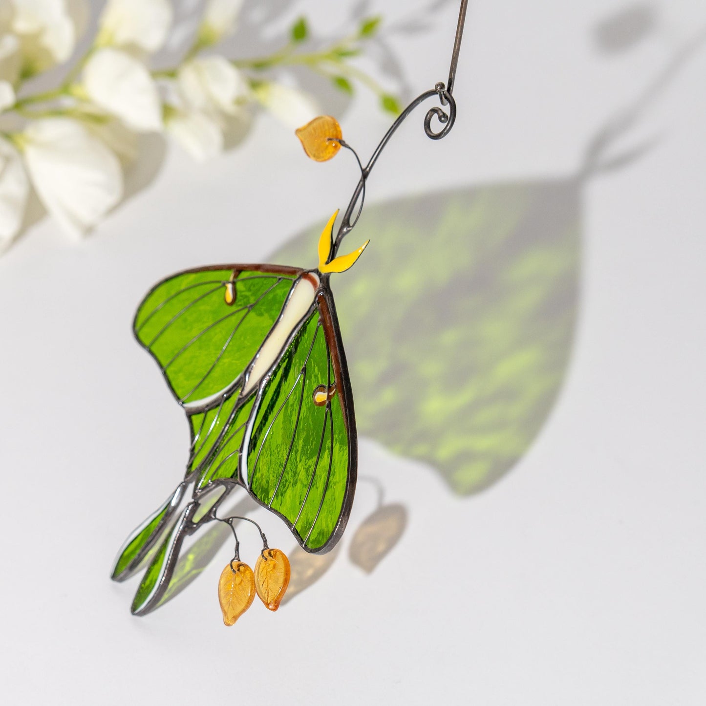 Stained glass butterfly ornament Daughter in law gift Luna Moth Custom stained glass butterfly memorial Stained glass butterfly garden art - Image 6