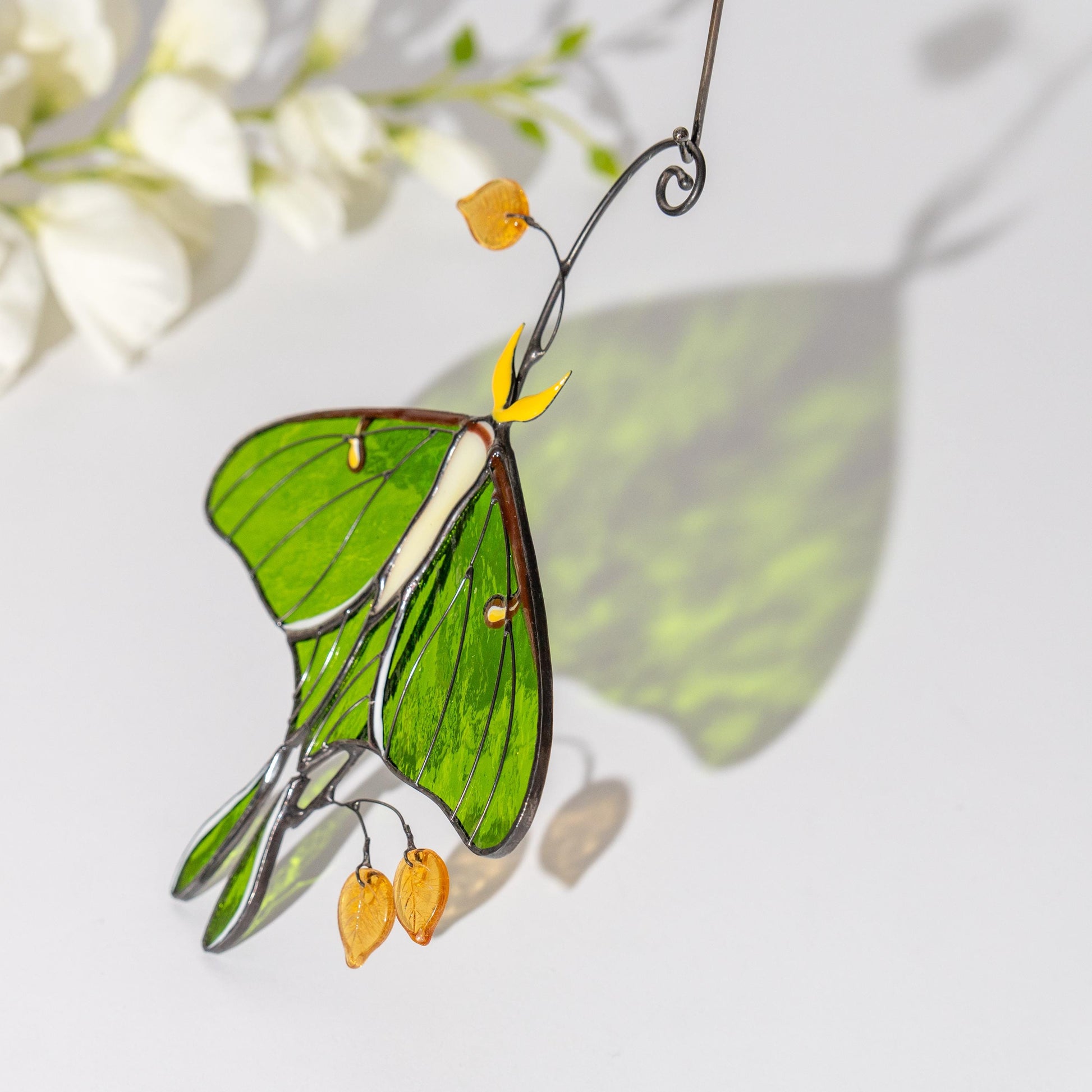 Stained glass butterfly ornament Daughter in law gift Luna Moth Custom stained glass butterfly memorial Stained glass butterfly garden art - Image 6