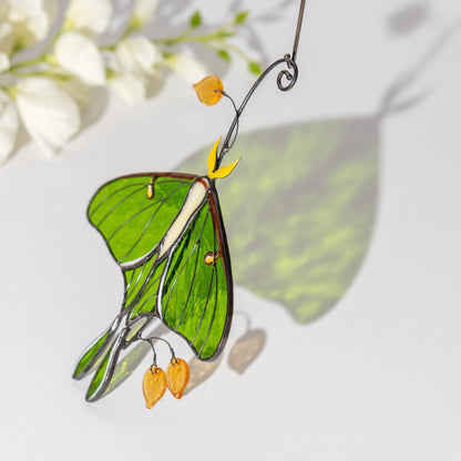 Stained glass butterfly ornament Daughter in law gift Luna Moth Custom stained glass butterfly memorial Stained glass butterfly garden art - Image 6