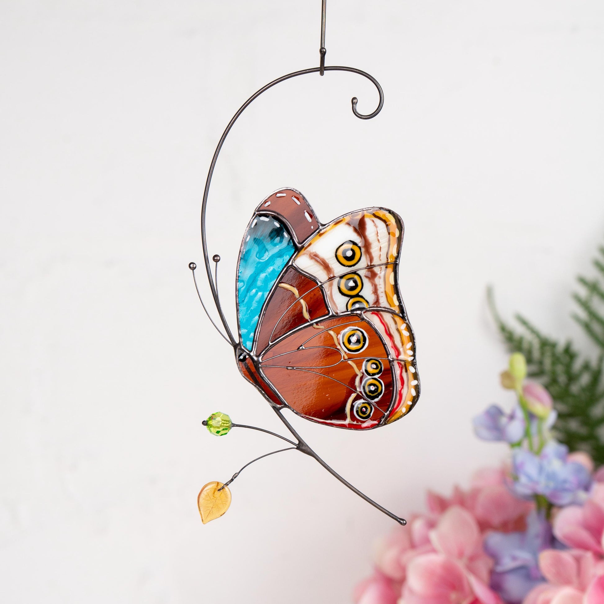 Stained glass butterfly garden art Mom gift Morpho butterfly Custom stained glass butterfly ornament Modern stained glass suncatcher - Image 13