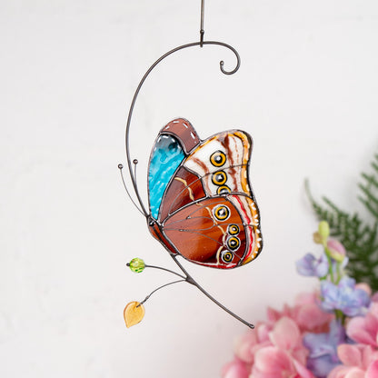 Stained glass butterfly garden art Mom gift Morpho butterfly Custom stained glass butterfly ornament Modern stained glass suncatcher - Image 13