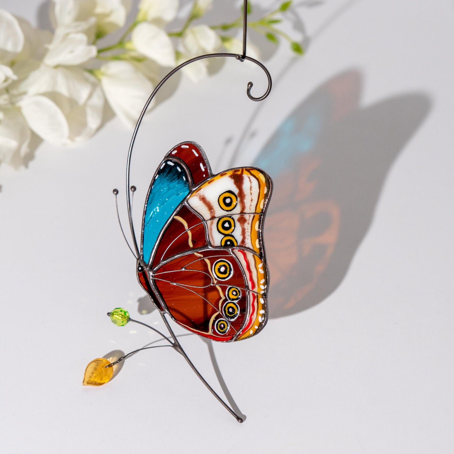 Stained glass butterfly garden art Mom gift Morpho butterfly Custom stained glass butterfly ornament Modern stained glass suncatcher - Image 14