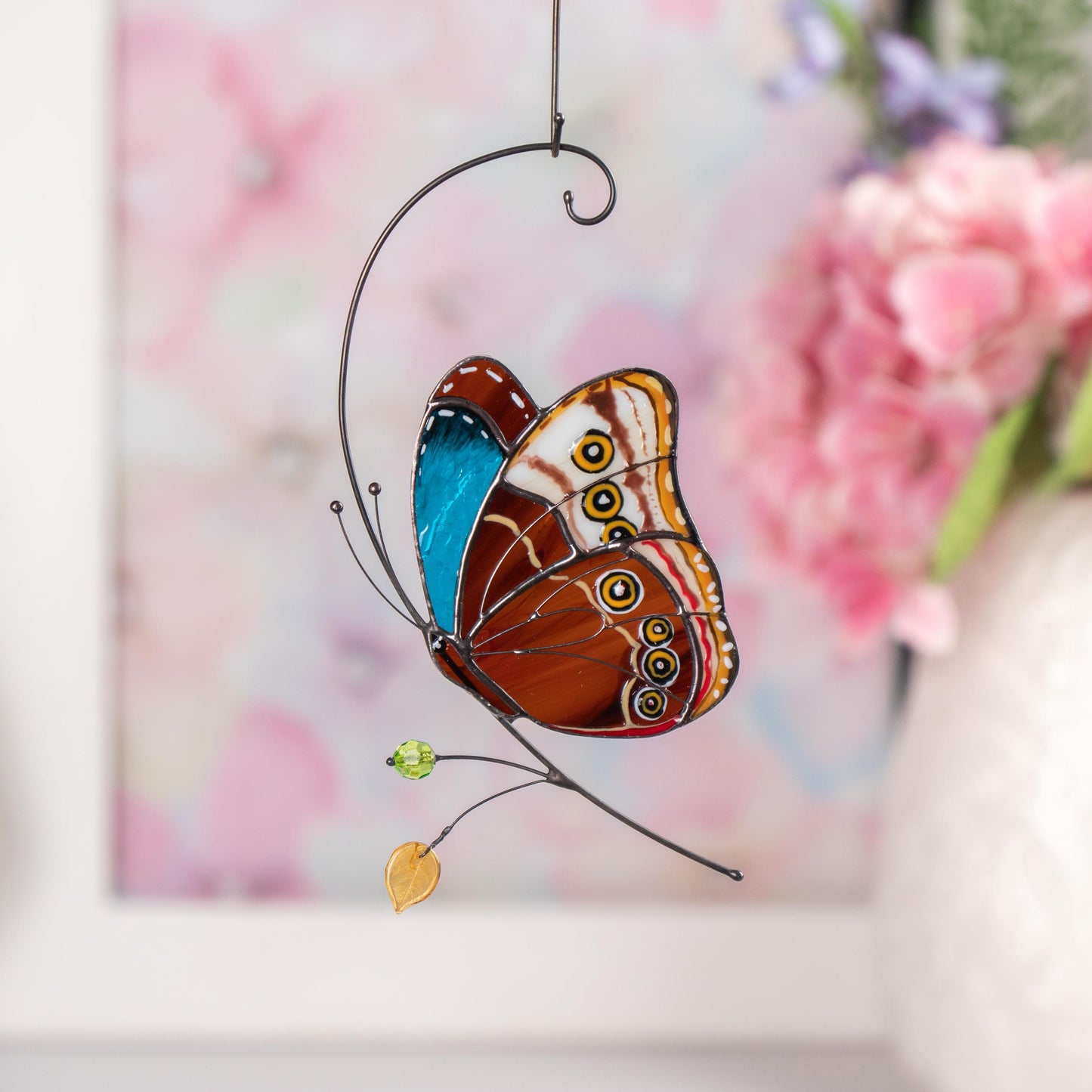 Morpho stained glass window hangings Godmother gift Custom stained glass butterfly ornament Fairy garden accessories - Image 12