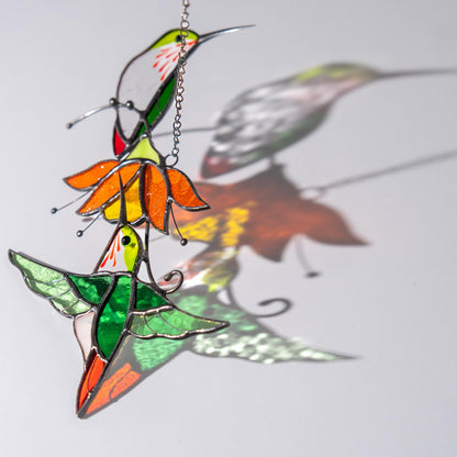 Hummingbird stained glass birds Best gift for mom Custom stained glass window hangings Fairy garden accessories - Image 8