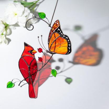 Cardinal stained glass memorial suncatcher Godmother gift Monarch butterfly stained glass window hangings Garden stakes New home gift - Image 3