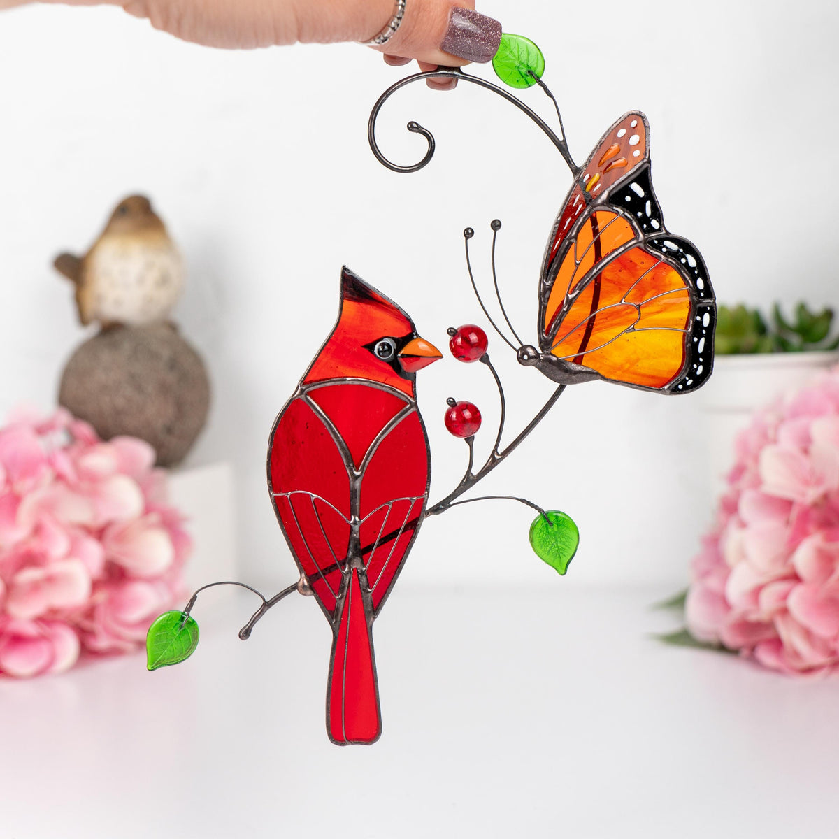 Butterfly artwork Custom stained glass cardinal memorial ornament Godmother gift Stained glass window hangings Monarch butterfly - Image 12