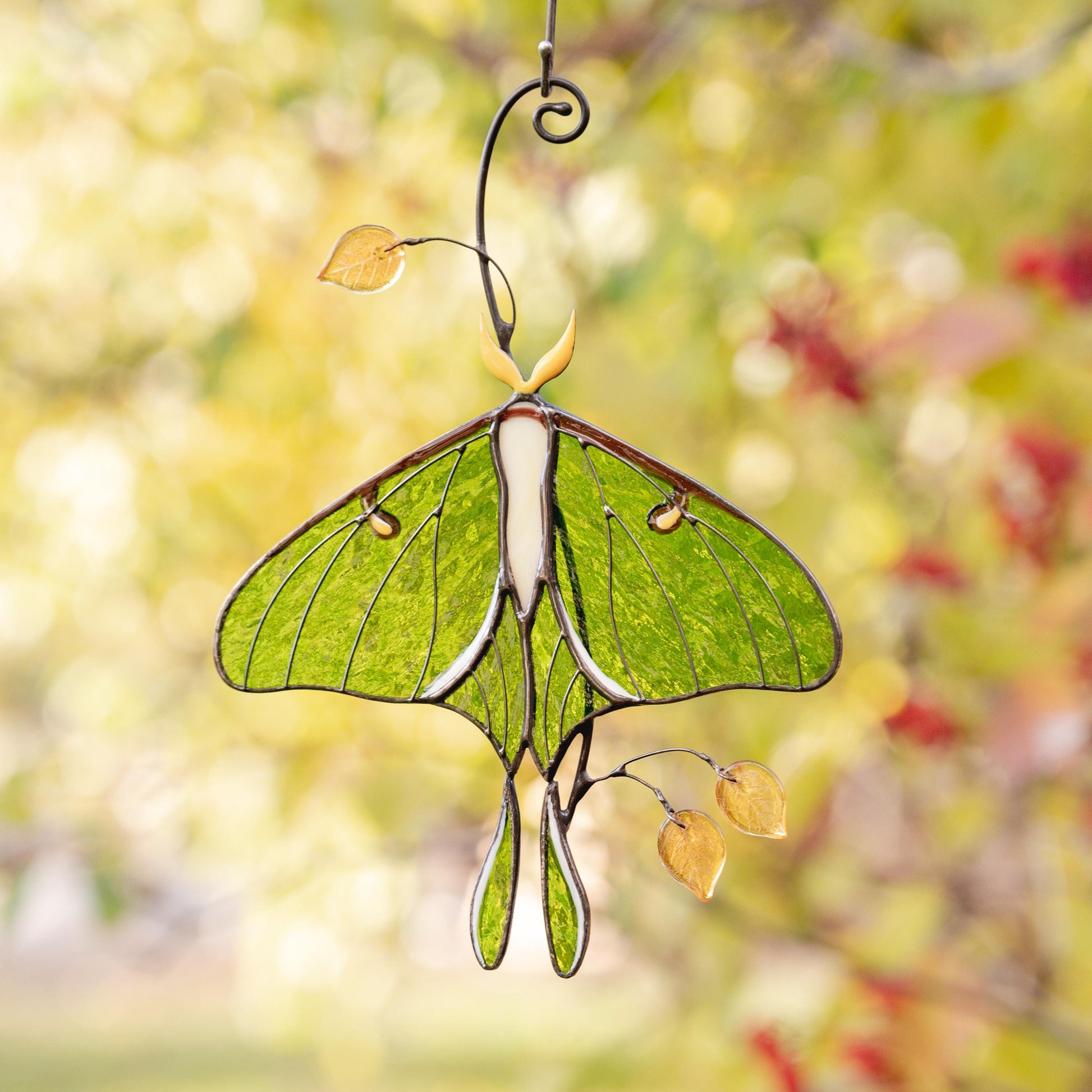 Stained glass butterfly ornament Daughter in law gift Luna Moth Custom stained glass butterfly memorial Stained glass butterfly garden art - Image 9