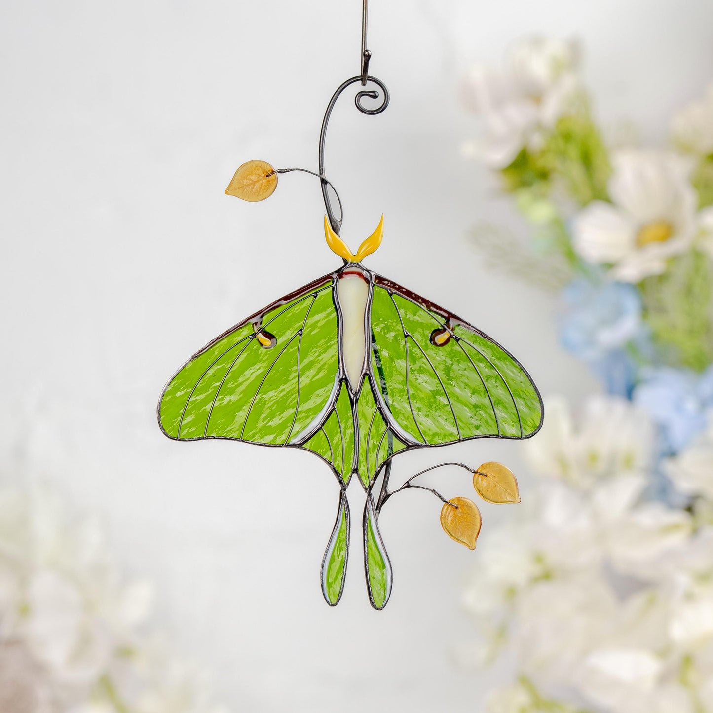 Stained glass butterfly ornament Daughter in law gift Luna Moth Custom stained glass butterfly memorial Stained glass butterfly garden art - Image 10