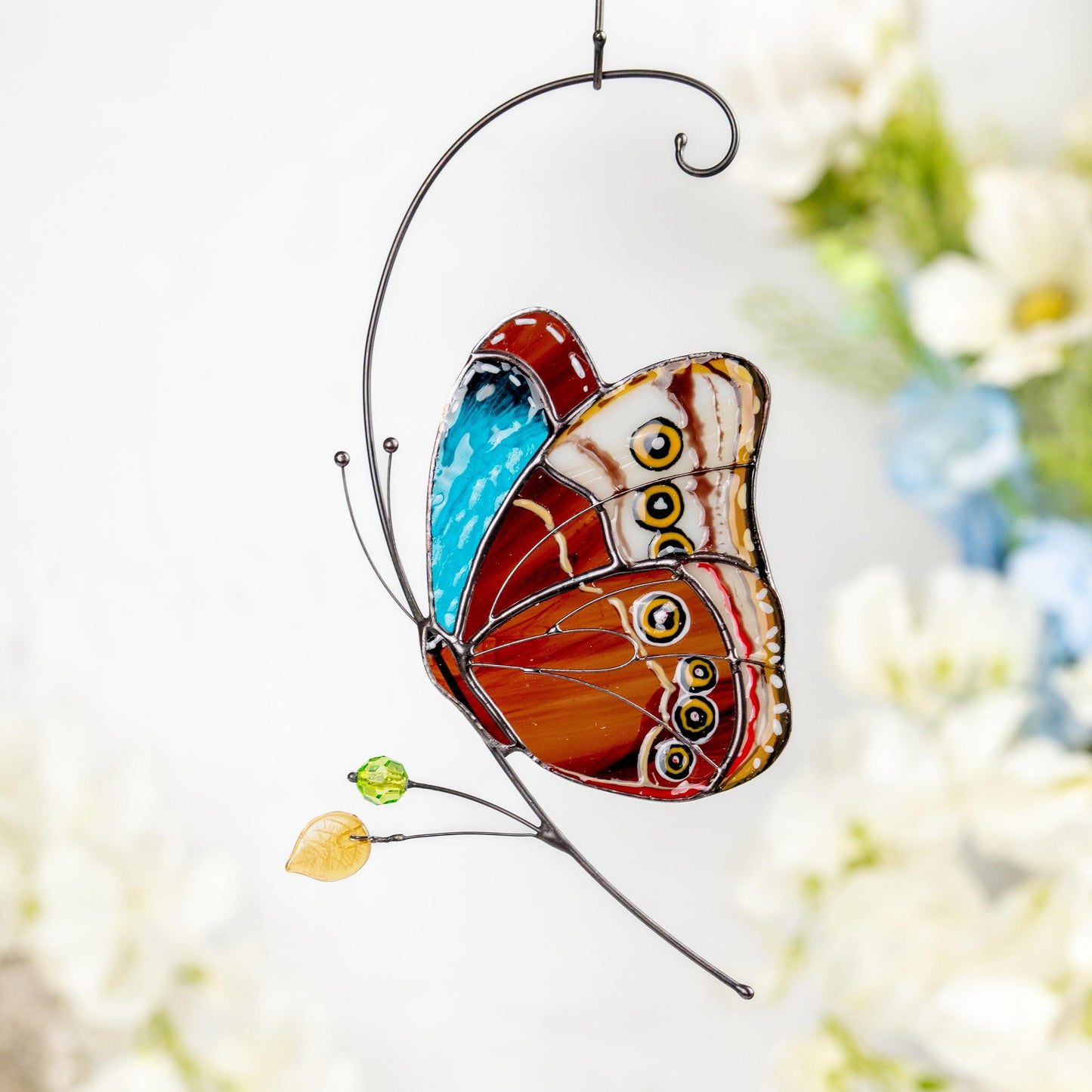 Stained glass butterfly garden art Mom gift Morpho butterfly Custom stained glass butterfly ornament Modern stained glass suncatcher - Image 9