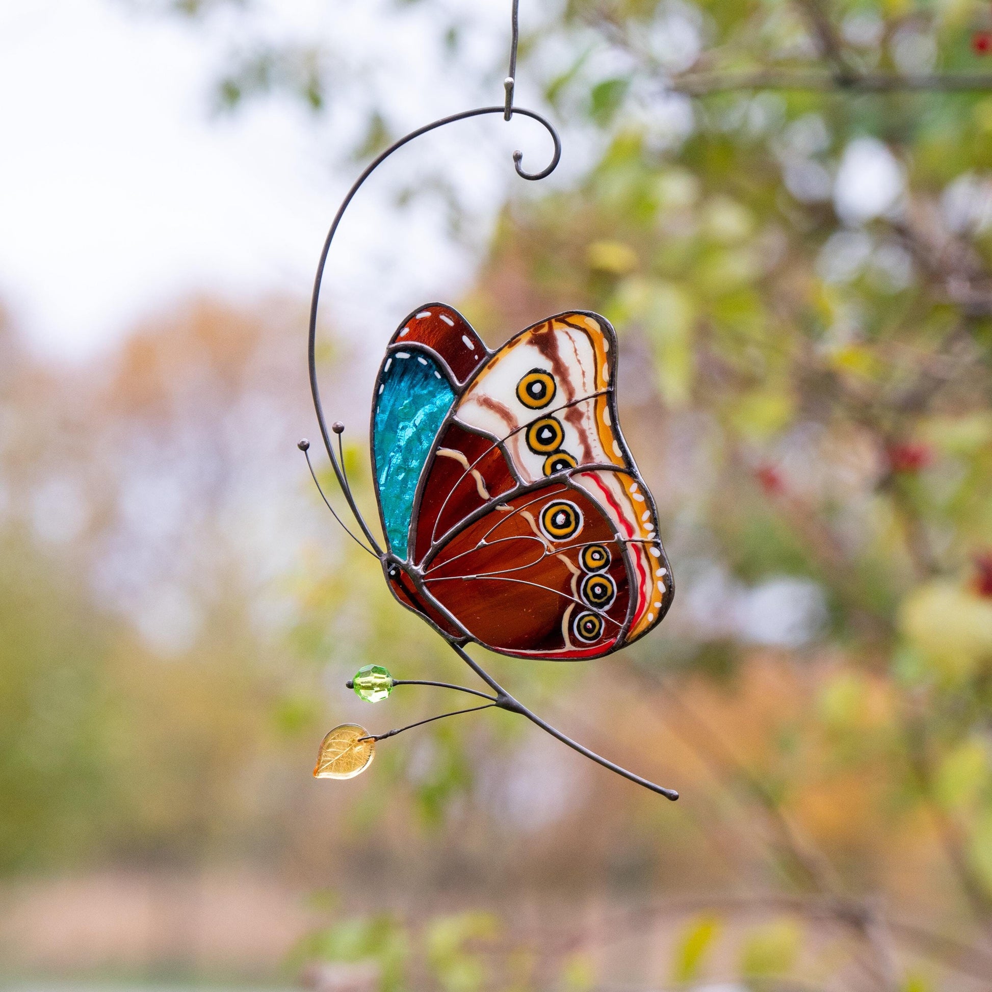 Stained glass butterfly garden art Mom gift Morpho butterfly Custom stained glass butterfly ornament Modern stained glass suncatcher - Image 10