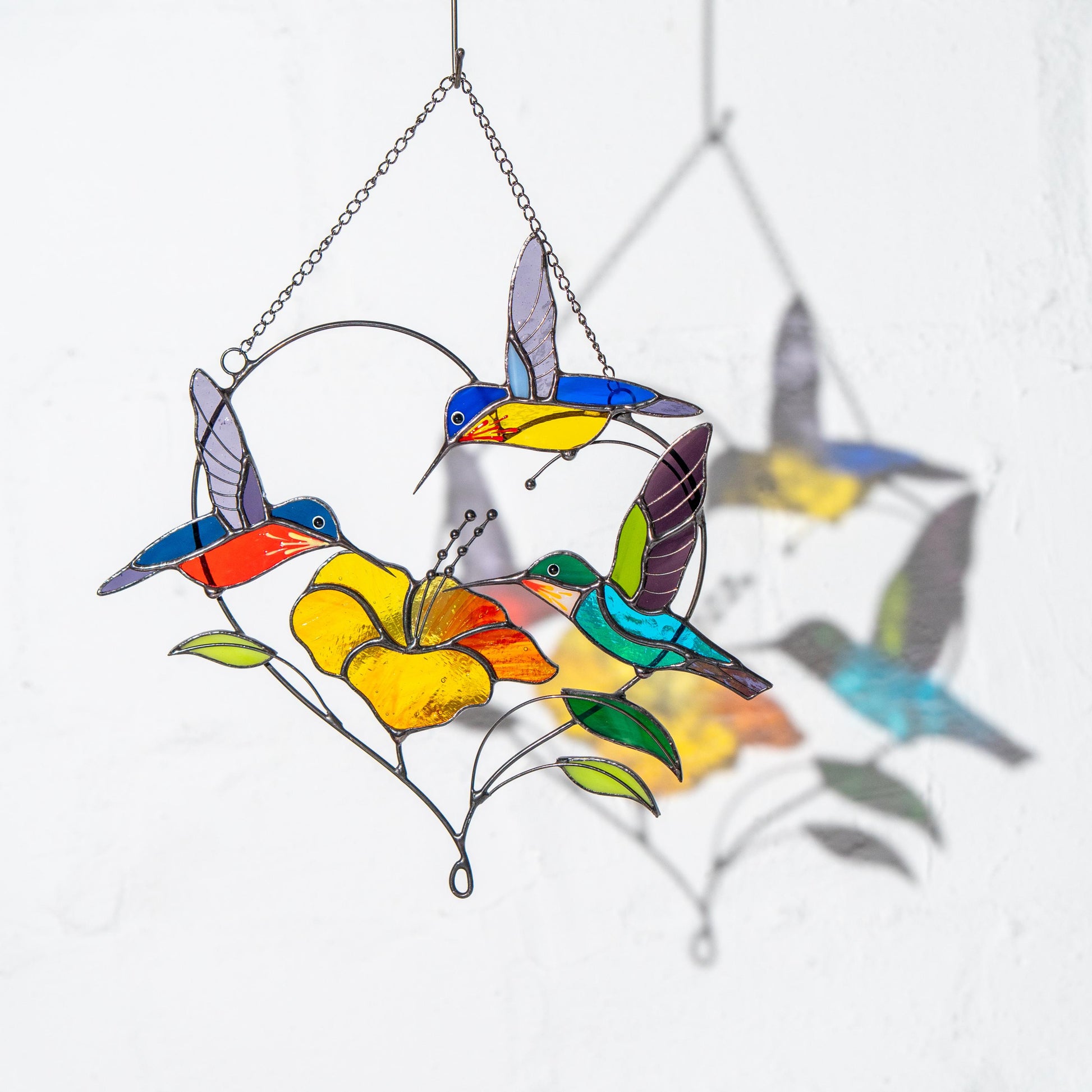 Stained glass hummingbird suncatcher Gifts for grandma Custom stained glass window hangings Hummingbird gifts Hibiscus plant - Image 14
