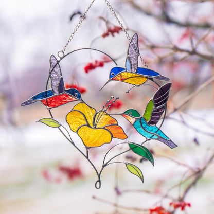 Stained glass hummingbird suncatcher Gifts for grandma Custom stained glass window hangings Hummingbird gifts Hibiscus plant - Image 8