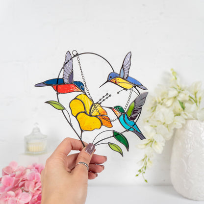 Stained glass hummingbird suncatcher Gifts for grandma Custom stained glass window hangings Hummingbird gifts Hibiscus plant - Image 7