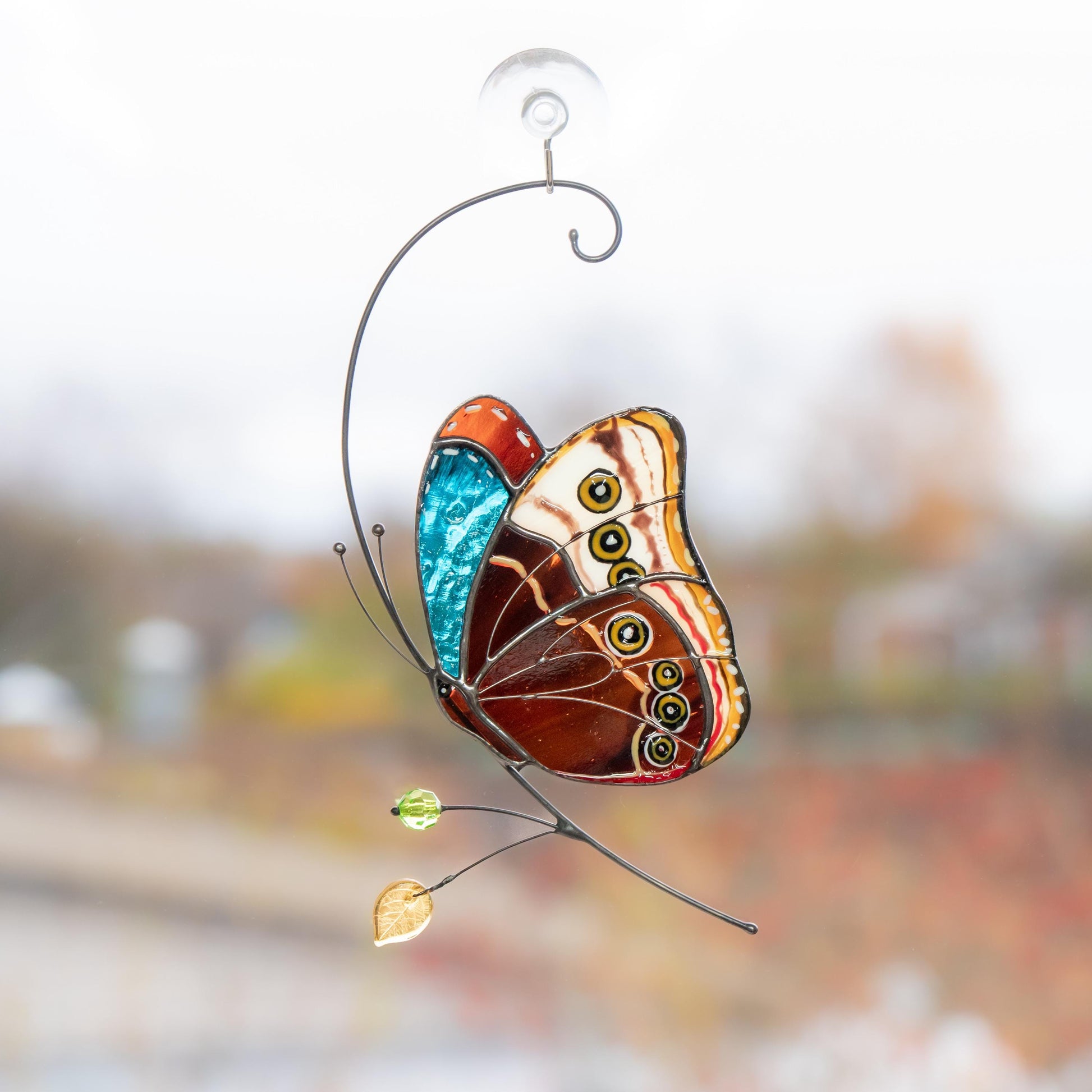 Morpho stained glass window hangings Godmother gift Custom stained glass butterfly ornament Fairy garden accessories - Image 9