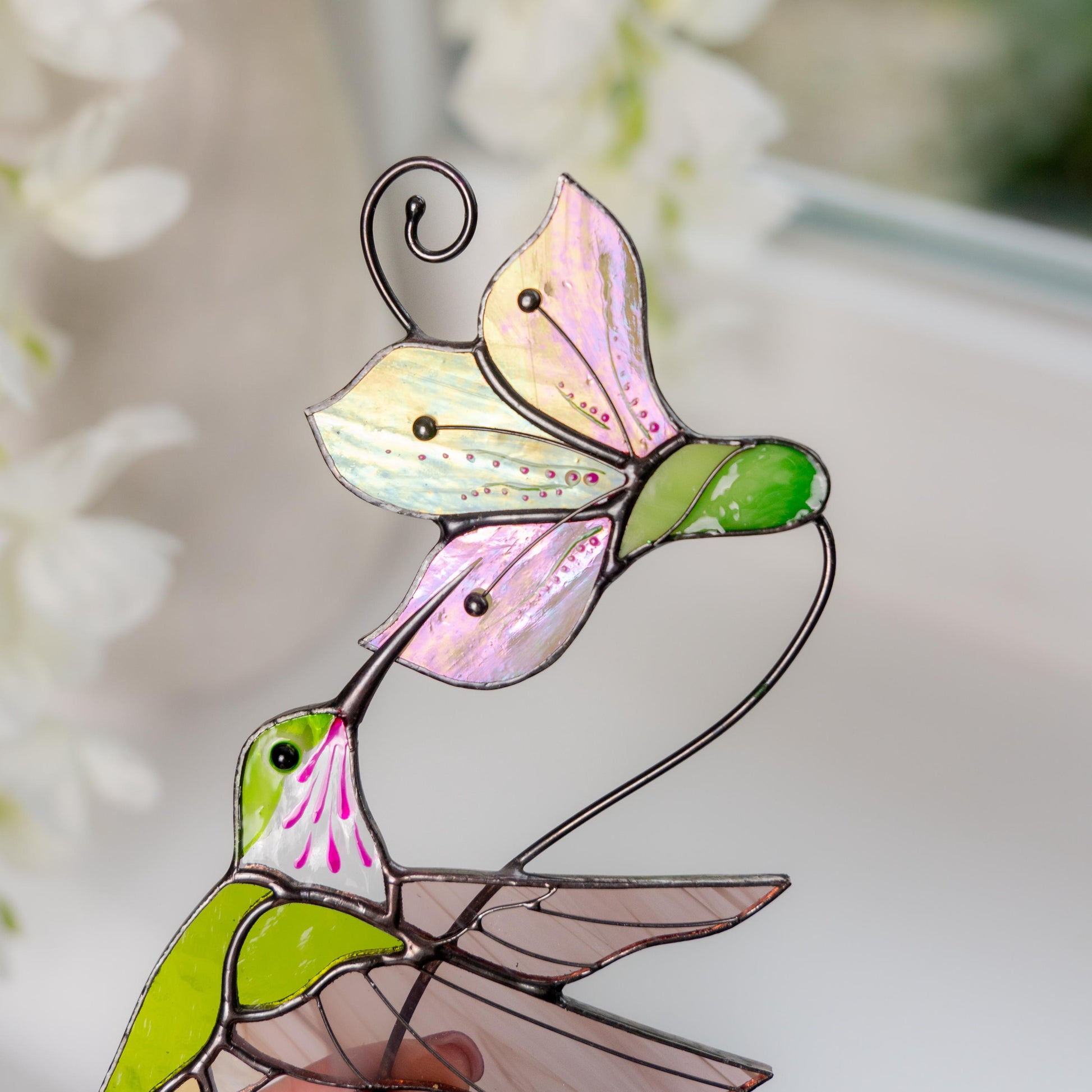 Hummingbird stained glass window hangings New mom gift Flower suncatcher House warming gifts new home Hummingbird stained glass suncatcher - Image 12