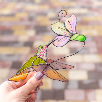 Hummingbird stained glass window hangings New mom gift Flower suncatcher House warming gifts new home Hummingbird stained glass suncatcher - Image 11
