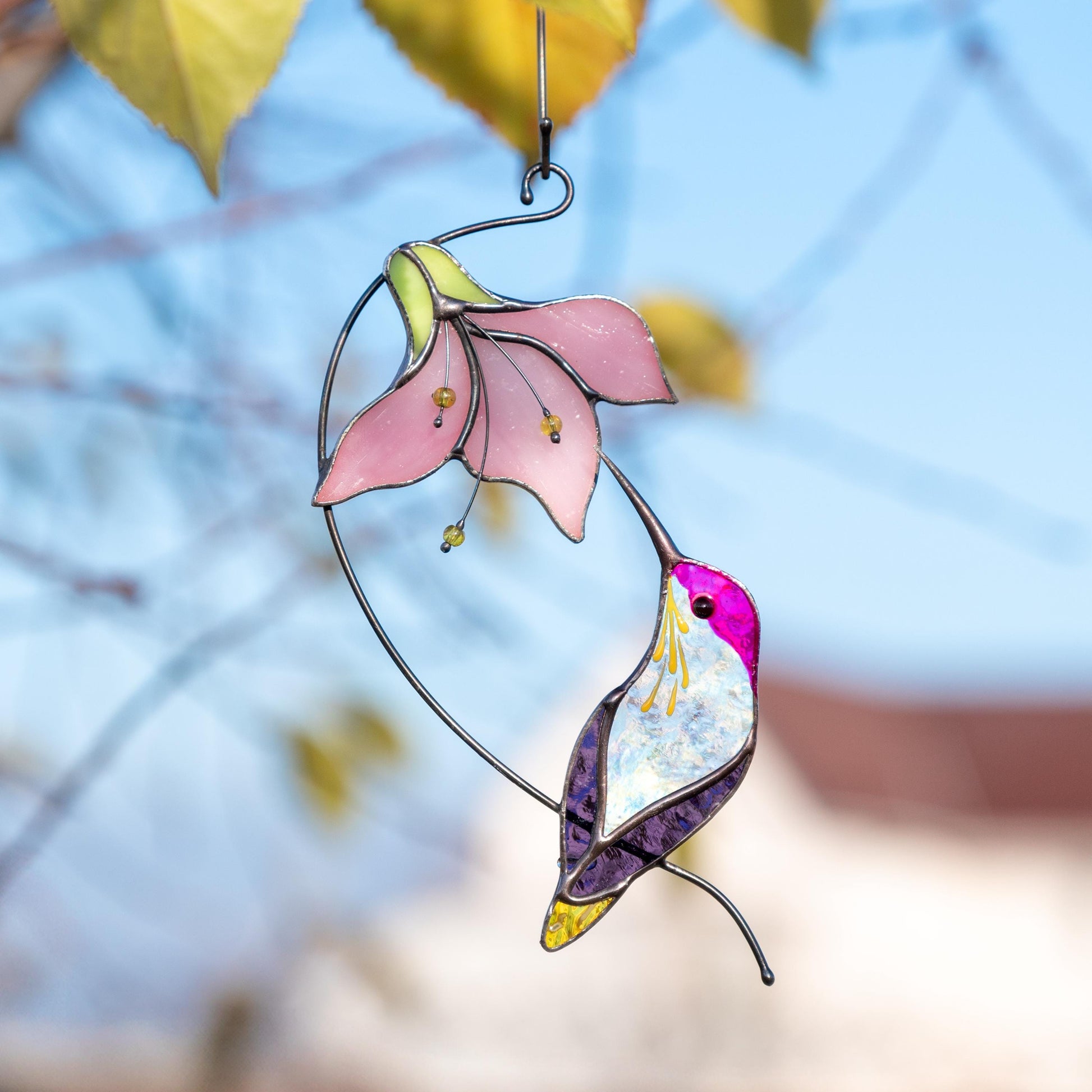 Hummingbird stained glass bird Godmother gifts Hummingbird ornament stained glass window hangings Bird lover gifts - Image 10