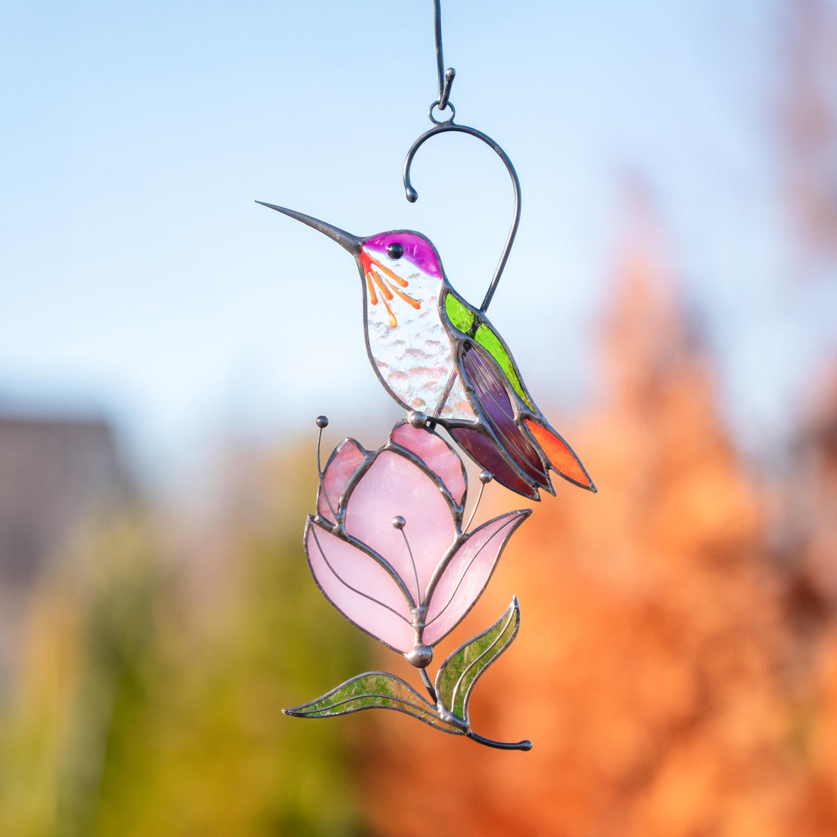 Hummingbird stained glass bird suncatcher Mother in law gifts Custom stained glass window hangings Hummingbird gifts - Image 9